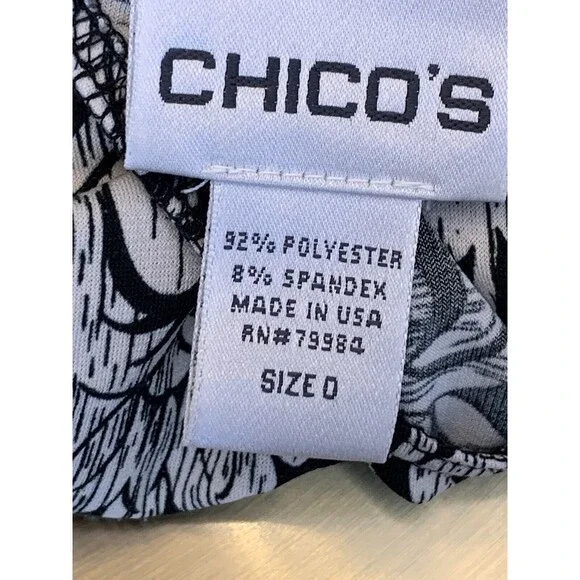 Chico's Blouse Damask Victorian Black White Soft Black 0 4 S (09) - Picture 7 of 9